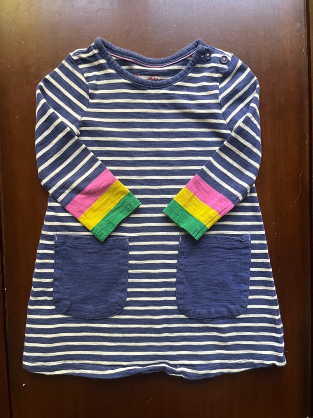 Striped Navy & White Dress with Colorblock Cuffs